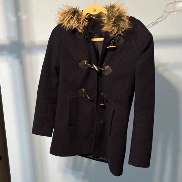 Forever21  Navy Toggle Coat with Faux Fur Hood - Picture 2 of 5